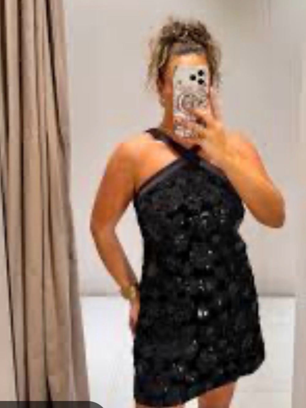 H&M Black One-Shoulder Sequin Mini Dress